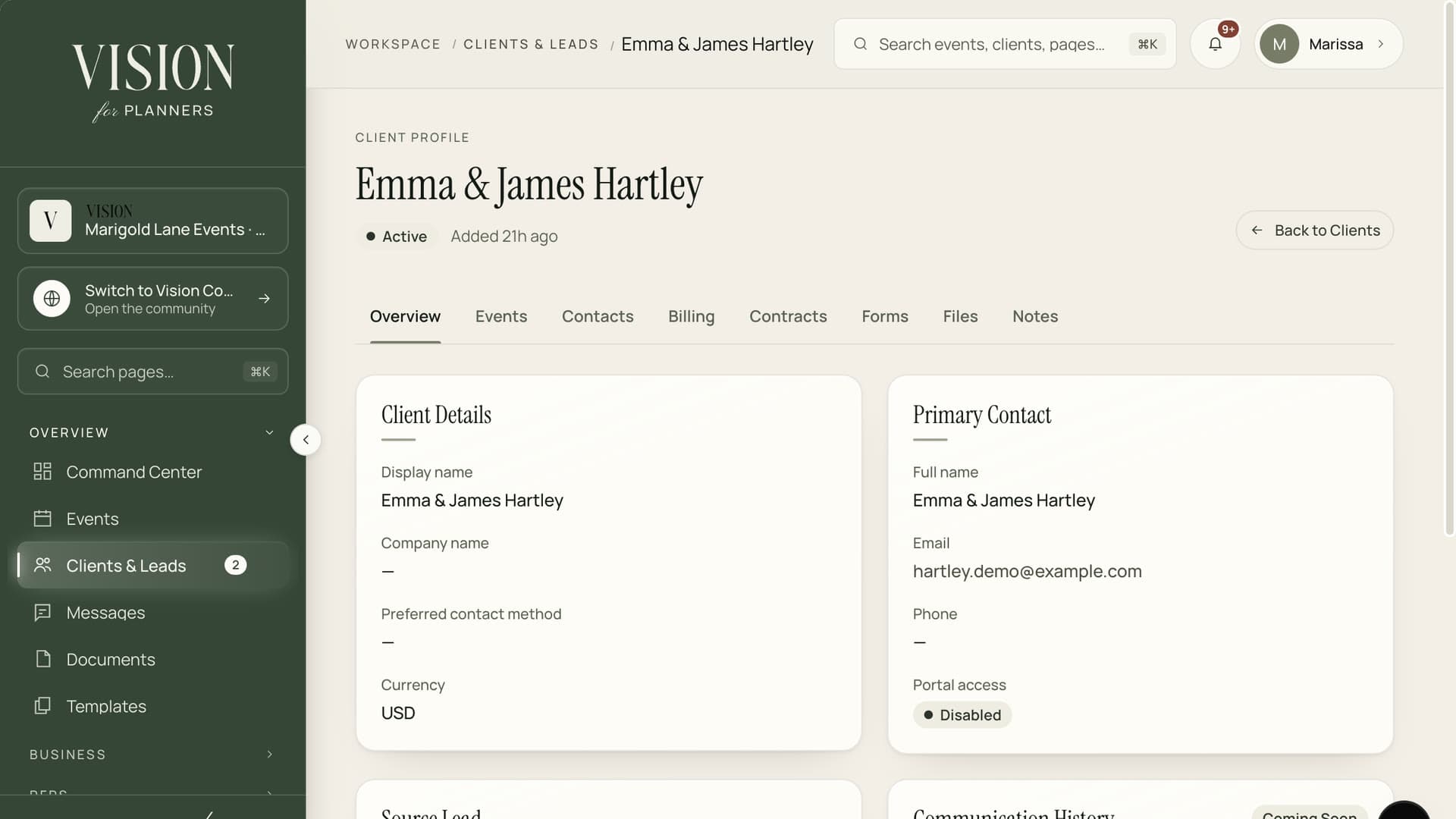 A Vision client profile