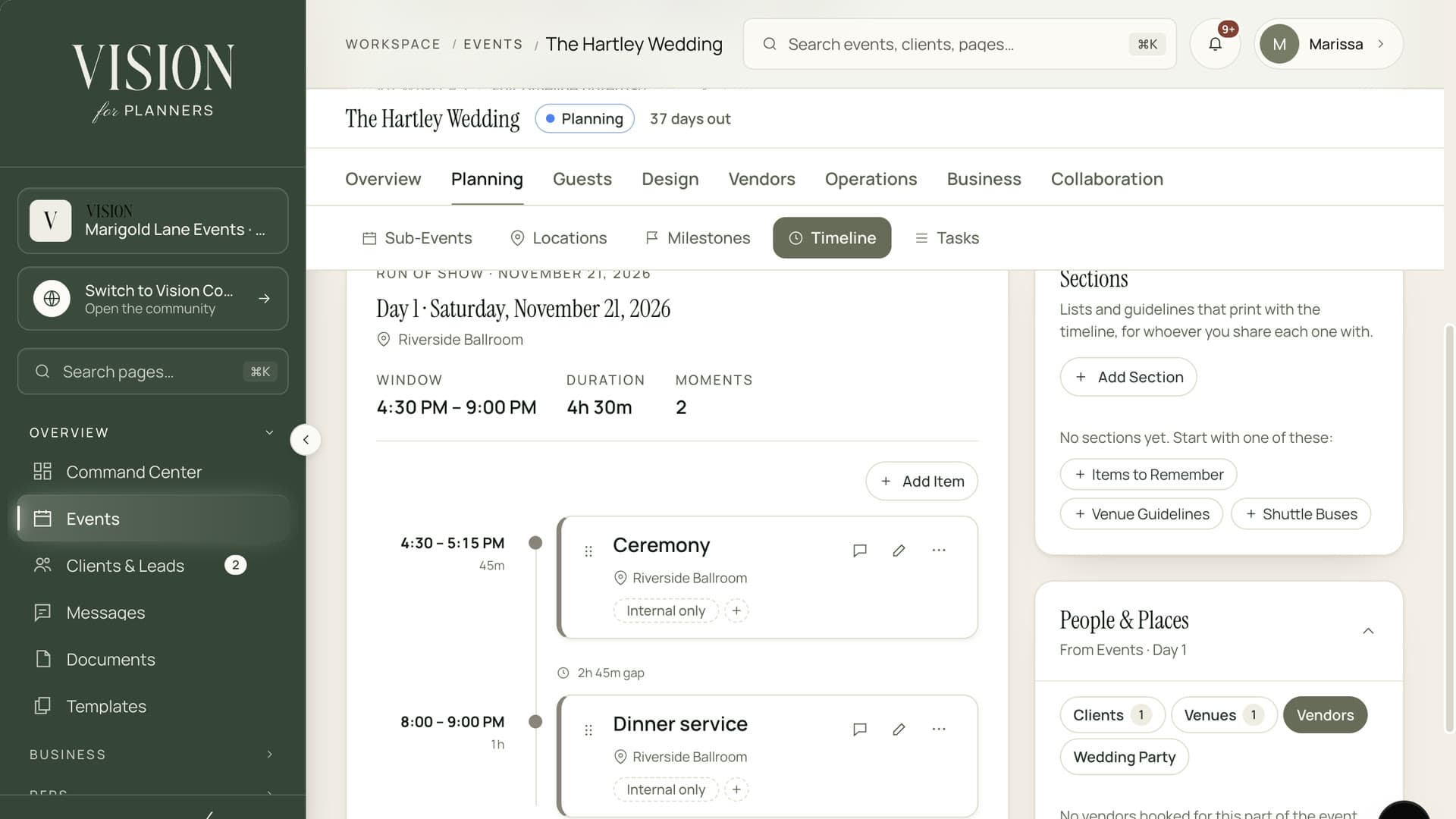 An event timeline in Vision
